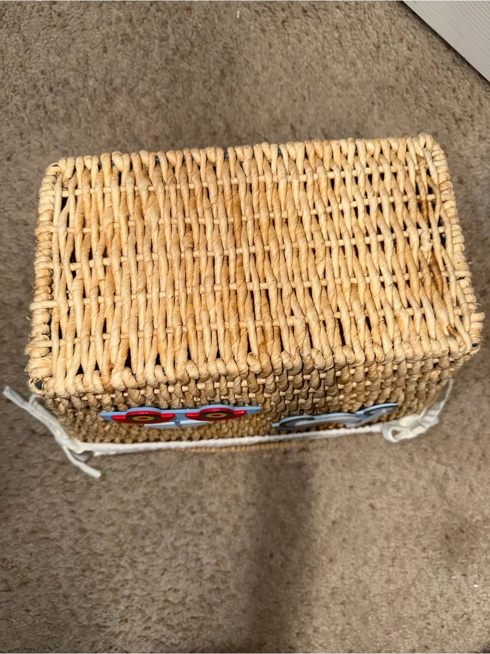 Kids Woven Toy or baby organization Basket, cream color Liner decorative Accents